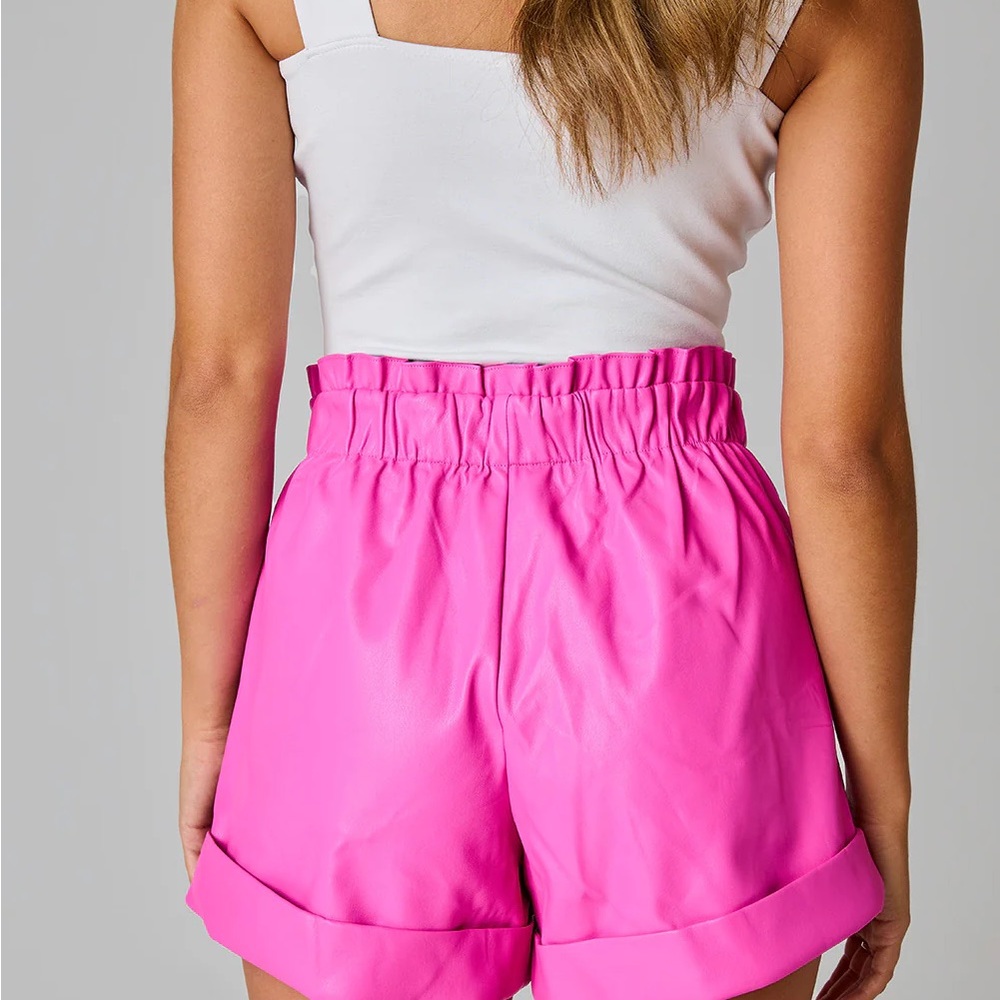 Buddy love PEYTON PAPERBAG VEGAN LEATHER SHORTS - MAGENTA, small